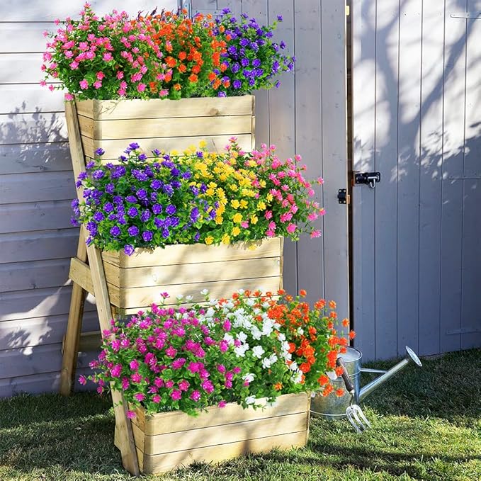 ArtBloom 24 Bundles Outdoor Artificial Flowers UV Resistant Fake Boxwood Plants, Faux Greenery for Indoor Outside Hanging Plants Garden Porch Window Box Home Wedding Farmhouse Décor (Mix Color)