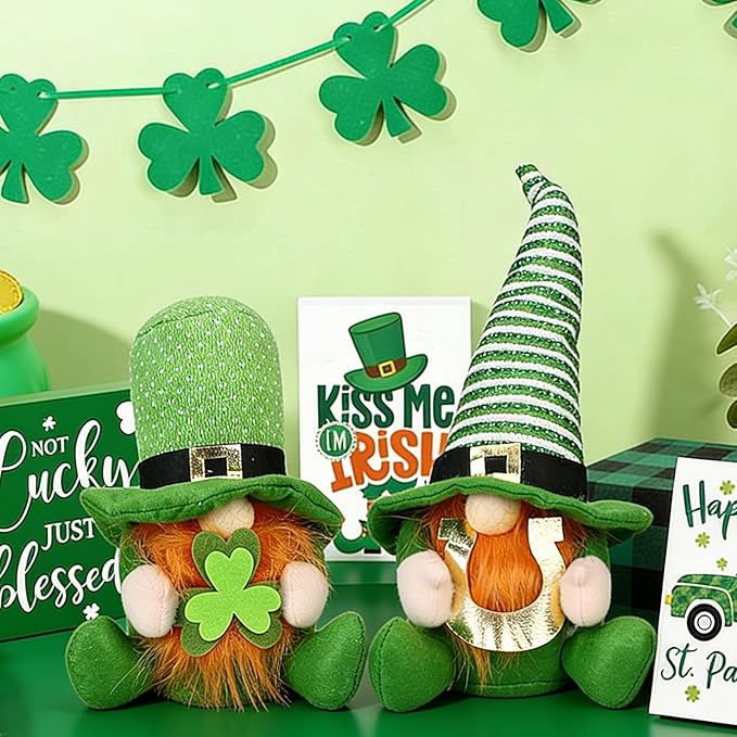 St Patricks Day Decorations Gnomes Plush St. Patrick's Decor Decoration Gifts Green Irish Elf Tomte Gnome Ornaments Accessories for Home Table
