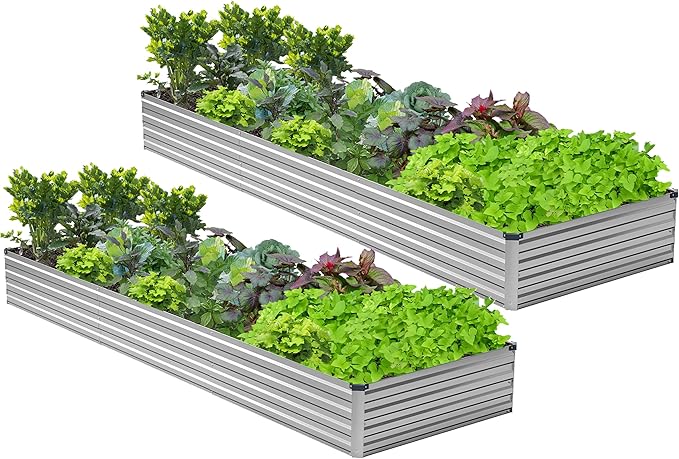 Easllre 2PCS 12x3x1ft Galvanized Raised Garden Bed Kit, Galvanized Planter Raised Garden Boxes Outdoor, Large Metal Raised Garden Beds for Vegetables,Silver