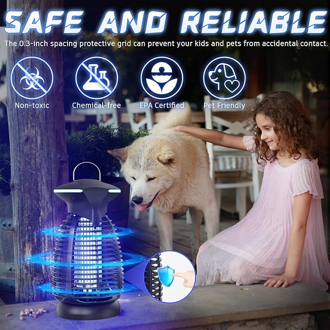 Electric Bug Zapper Outdoor - 4200V High Voltage Insect Killer Waterproof LED Light for Mosquito Fly Patio Porch Garage Backyard Home Indoor