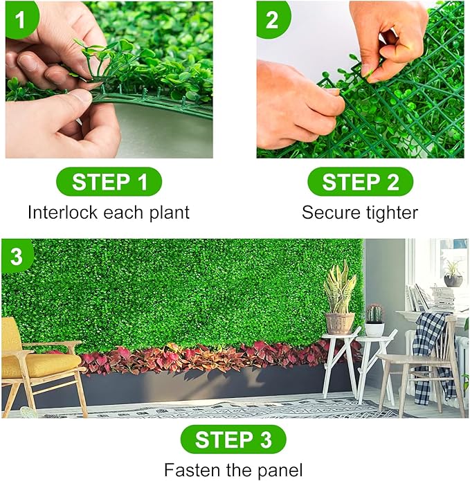 TOPDEEP 24PCS Boxwood Panels, 24"x16" Artificial Boxwood Hedge Panels, Grass Wall Panels, UV Protected Suitable for Garden, Fence, Backyard Wall Decoration