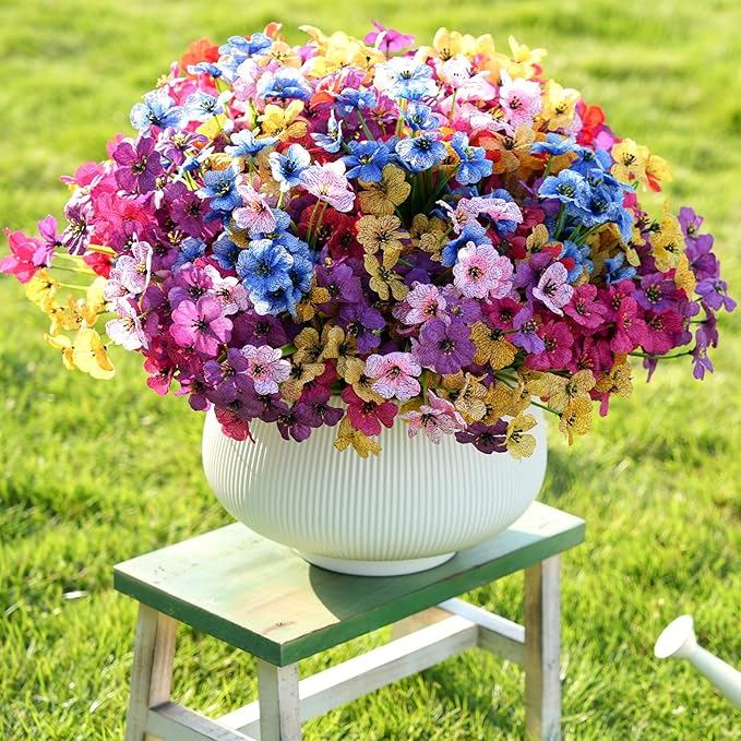 Stymedeca Artificial Flowers for Outdoor Faux Plants for Spring Summer Decoration, UV Resistant Realistic Silk Plastic Fake Flowers Garden Porch Patio Balcony Yard Front Home Decor, 24 Bundles