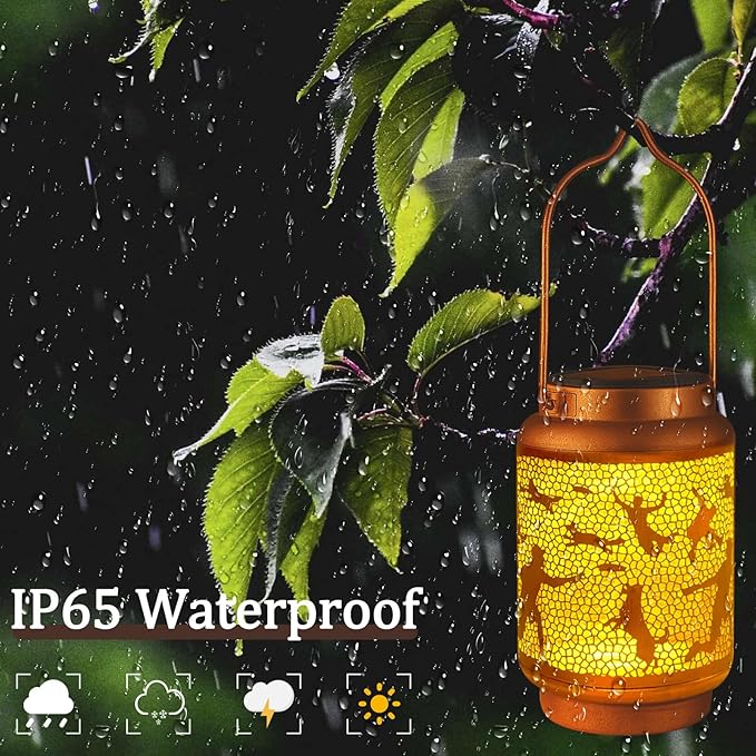 Solar Lanterns Outdoor Waterproof Gifts for Women Grandma Gifts for Mom Human Dog Projection Garden Decor Solar Hanging Lantern Metal for Patio Yard Festival Pathway Landscape