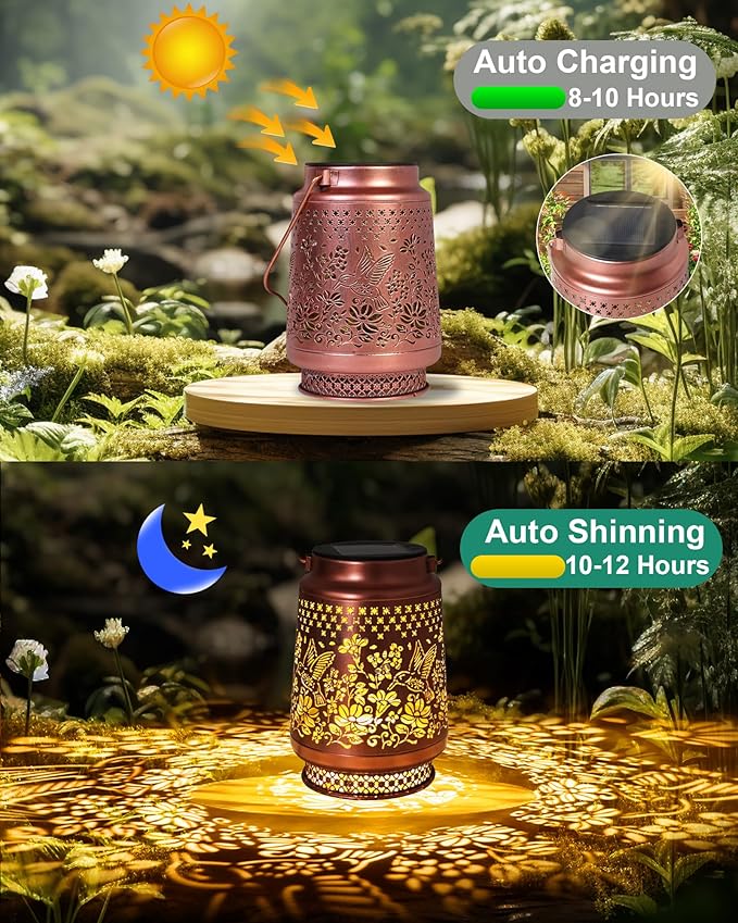 Solar Lanterns Outdoor Waterproof Hummingbird Elegant Garden Decor Birthday Gifts for Grandma Women Mom Sister Metal Hanging Solar Lights Decorations Outside for Backyard, Patio, Lawn, Porch