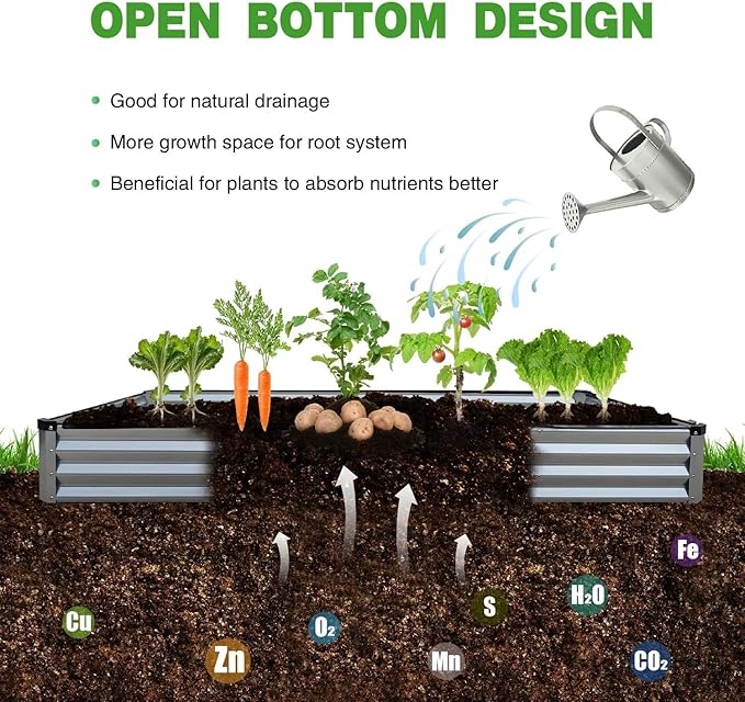 GrowHaus 8x4x1FT Galvanized Raised Garden Bed, Planter Boxes Outdoor Large Metal Garden Beds for Planting Vegetables Flowers Herbs Rectangle Silver