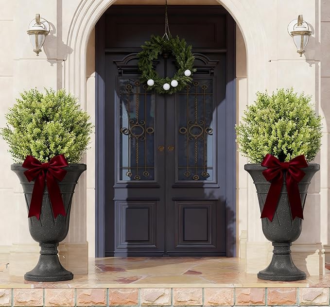 seethmi 23" Tall Planters for Outdoor Plants Set of 2, Planter with Drainage Holes and Trophy Design, Large Outdoor Planters for Porch, Garden, Black