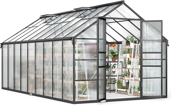 10x18FT Greenhouse for Outdoors, Galvanized Steel Frame Winter Green House w/Adjustable Roof Vent, Lockable Door Handle &DrainageSystem, Walk-in Greenhouses for Outside Garden Backyard