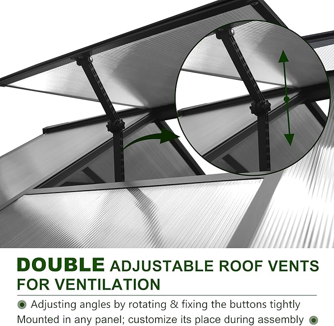 MUPATER 6 x 12 FT Outdoor Greenhouse, Polycarbonate Greenhouse with Aluminum Frame, Walk in Green House Plastic Kit Heavy Duty, W/ Lockable Door and Ajustable Roof Vent for Backyard, Garden, Grey
