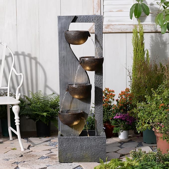 Outdoor Waterfall Fountain 5 Tier Tall Design 49.2 Inch Water Fountain with LED Lights and Pump Decorative Water Feature for Garden Patio Backyard