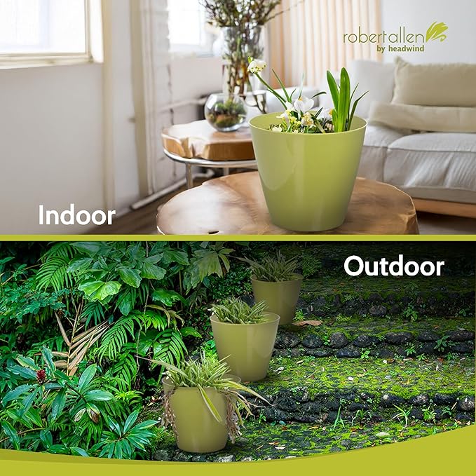 Headwind Charlevoix Planters – 8" 2 Pack Plastic Plant Pot in Meadow Green, Indoor & Outdoor Pots for Plants with Drillable Drainage Hole, Decorative Plant Pot, Flower Pots Outdoor for Garden