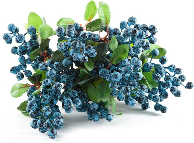 SHACOS Artificial Blue Berry Stems Pack of 20 Fake Blue Berries with Green Leaves 9.8 inch Fake Blueberries Picks for Christmas Decorations Crafts Holiday Home Decor Blueberry