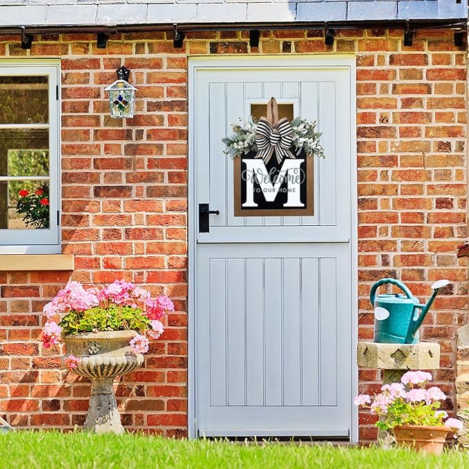 Last Name All Year Wreath, for Front Doors, Spring, Fall, 26 Last Name Letters All Year Round Wreaths, Suitable for Wedding Decorations, Home Porches, Farmhouses, Yards, Garden Decorations, Gifts (M)
