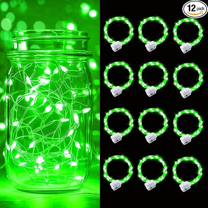 pozzolanas 12 Pack Green Battery Operated String Lights - 7ft Waterproof Fairy Lights with 20 LEDs for Home, Mason Jar, Party, Wedding, Halloween, Christmas Decorations