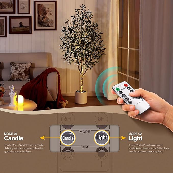 Verinatural Olive Trees Artificial Indoor 6FT - Realistic Fake Plants with Remote LED Spotlights, White Planter - Faux Olive Tree for Home Living Room Office Floor Bedroom Decor,VN214