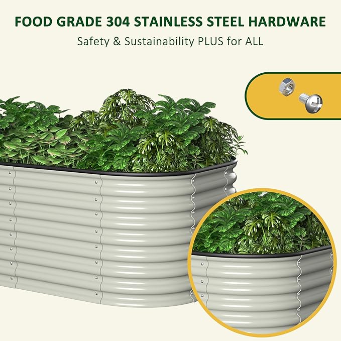 BlueWish 6x3x2FT Metal Raised Garden Bed with 2 Aluminum Support Rods, 24’’H Raised Garden Bed with Rubber Edges & Bottomless Design, 9-in-1 Modular Planter Box for Vegetable, Flower, Fruit, Beige