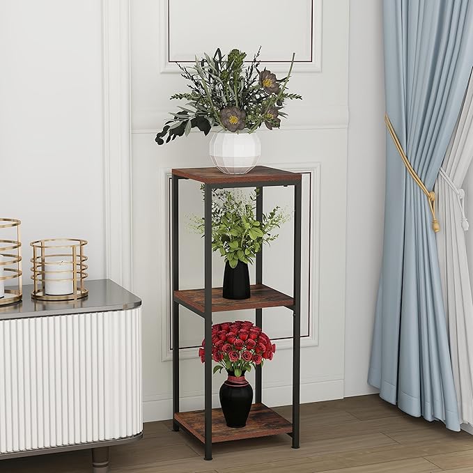 CASIMR Plant Stand for Indoor, Tall Metal Shelf with Square Wooden Board, 3 Tier Display Rack for Multiple Plants, 32 Inch Tiered Flower Pot Holder for Corner Living Room Balcony Garden Patio