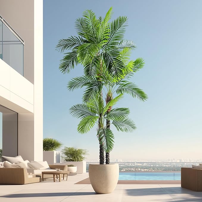 Erimda 9.1FT Artificial Phoenix Palm Tree Artificial Plants Indoor Outdoor Large Faux Coconut Silk Palm Tree Tropical Fake Tree Faux Sago Palm Plant for Modern Farmhouse Yard Outside Patio Poolside