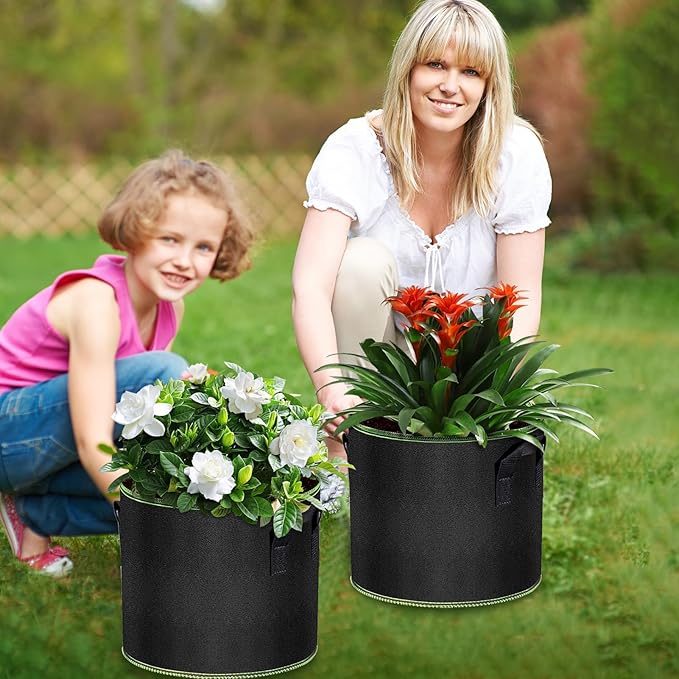 MEKOLIFE 5 Gallon Grow Bags 3 Pack, Thickened Nonwoven Fabric Aeration Planter Bags with Handles, Heavy Duty Vegetable/Flower/Potato Planting Pots for Garden Outdoor