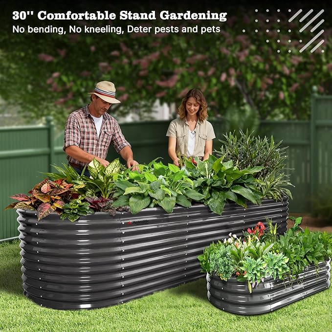 A ANLEOLIFE 30" Extra Tall Galvanized Raised Garden Beds Outdoor, 10x3x2.5ft Large Oval Metal Planter Boxes for Planting Vegetables, Flowers, Fruits, Eco-Safe & Easy Setup, Quartz Grey