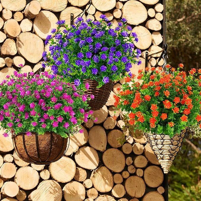 ArtBloom 12 Bundles Outdoor Artificial Flowers UV Resistant Fake Boxwood Plants, Faux Greenery for Indoor Outside Hanging Plants Garden Porch Window Box Home Wedding Farmhouse Décor (Purple)