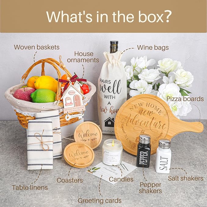 House Warming Gifts New Home,12Pcs Housewarming Gifts Basket for New House, Couples, Clients, Women, Men, Closing Gift for Home Buyers Realtors,First House Gift Ideas, New Apartment
