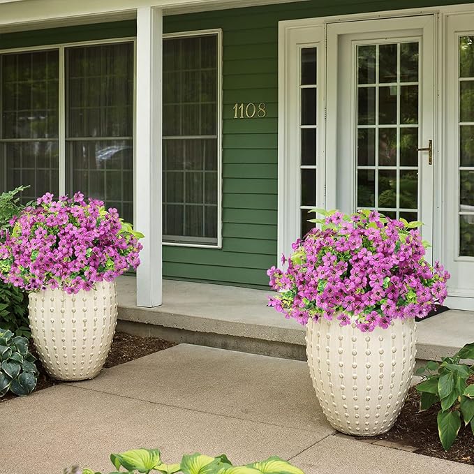 ATTGREAT Artificial Flowers Outdoor Faux Plants UV Resistant Fake Patio Flowers Plastic Greenery Plnats Outside Bulk for Spring Garden Hanging Planter Home Vase Decor, 12 Bundles (Purple)