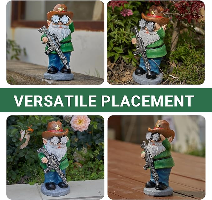 Funny Garden Gnomes Statue Outdoor Decor, Solar Telescope Gnome Decorations for Yard, Lawn, Patio, Porch, Christmas Birthday Housewaming Gifts for Dad, Men, Husband, 10.6 Inch, Resin