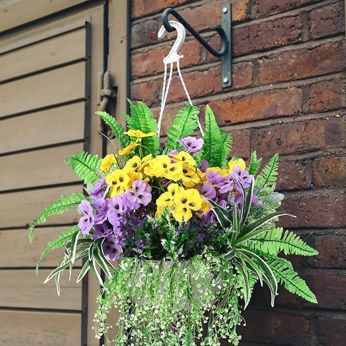 24 Pcs Outdoor Artificial Plants UV Resistant Faux Plant Fake Greenery Stems Faux Shrubs Flower for Outside Hanging Front Porch Patio Garden Window Box Home Wedding Summer Spring Decor(Green Purple)