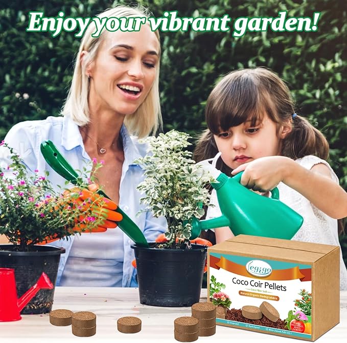 Legigo 50 Pcs 40mm Coco Coir Pellets Seed Starter Soil Mix- Organic Coconut Coir Potting Soil Pods for Seedling, Coco Peat Soil Discs for Indoor & Outdoor Plants Bonsai Herbs Vegetables and Flowers