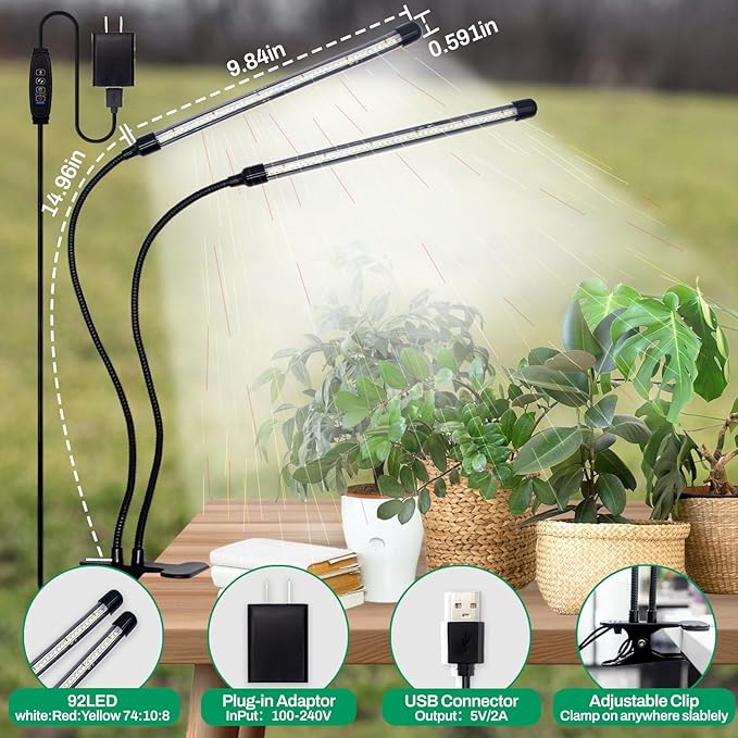 LEOTER Grow Lights for Indoor Plants - 84 LED Full Spectrum Clip Plant Growing Light with 5-Level Dimmable,Auto On Off Timing 4 8 12Hrs Perfect for Indoor Growing and Seed Starting