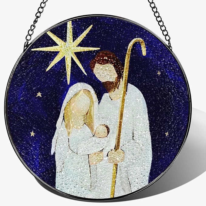 8'' Nativity Suncatcher Ornament, Stained Glass Window Hanging, Religious Christmas Decor, Holiday Decor, Gift for Christmas, Religious Gifts, Christian Gifts ﻿ ﻿
