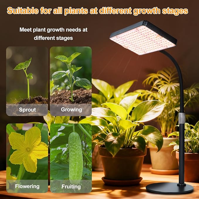 GroCruiser Table Top Grow Light for Seed Starting, Seedlings, Vegetable, Bonsai, 25 Watt Brightest Full Spectrum Desk Plant Lights for Indoor Growing, Adjustable Height 16"-24", Daisy Chain Function