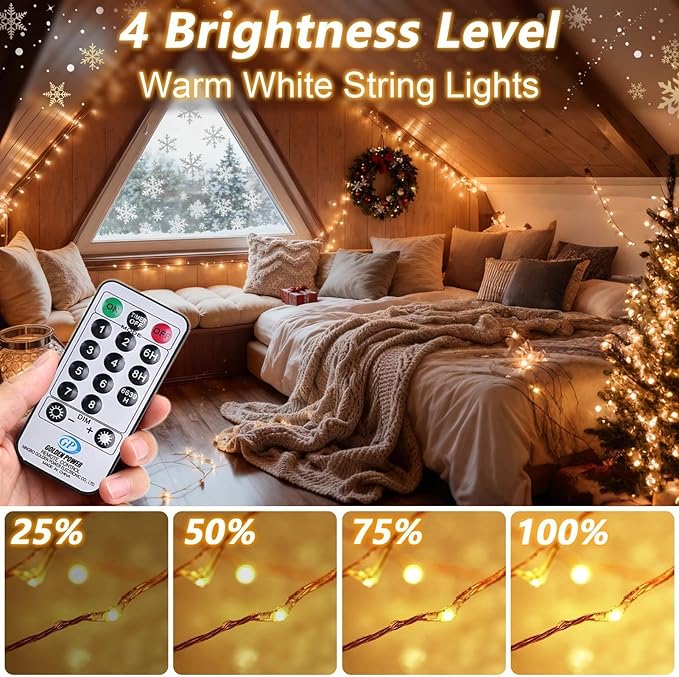 165Ft Ultra Long 500 LEDs String Lights Plug in, with Switch/Timer, Waterproof Dimmable Copper String Lights for Home/Holiday Decor, 8 Modes Fairy Lights with Remote, Warm White UL Listed