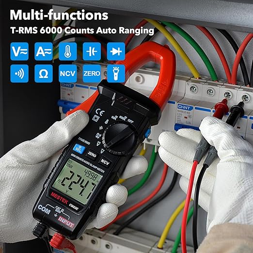 Digital Clamp Meter, MESTEK Multimeter Voltage Tester TRMS 6000 Counts Auto-ranging Amp Volt Ohm Meter with NCV, Measures AC/DC Current, Voltage, Capacitance, Resistance, Diodes, Continuity, Live Wire