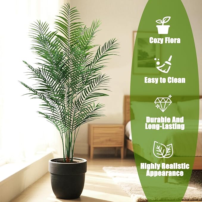 Artificial Palm Tree Outdoor 6.5ft, Large Fake Tropical Areca Palm Tree with 18 Trunks, Tall Faux Floor Plants for Indoor Outdoor-Living Rooms, Offices, Bedroom Home Decor