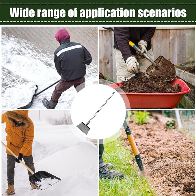 Multi-Purpose Snow Shovel - Flat Ice Scraper, Adjustable Handle Heavy Duty Outdoor SnowRemoval Tool | Garden Floor Scraper, Lawn Edging and Cleaning Portable Winter for Driveway, Sidewalk