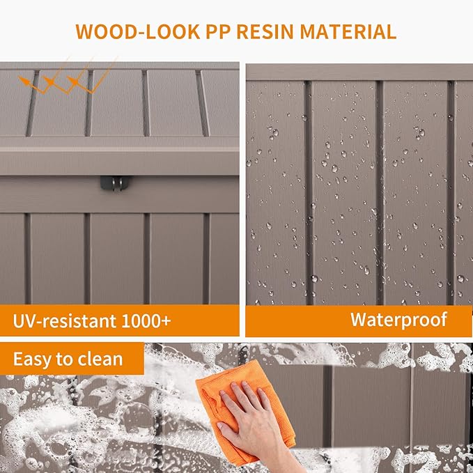 40 Gallon Resin Deck Box, Lockable Patio Outdoor Storage Box for Furniture, Garden Tools and Tools Storage, Waterproof Outside Storage Boxes - Grey