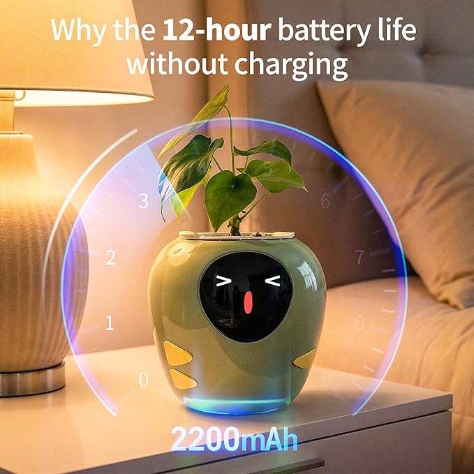 Plantbot Upgraded Large Smart Flower Pot Pet Planter Robot with Artificial Intelligence, Time Temperature Display, and Numerous Expressive Animations Based, for Indoor Decoration, Gifts (Purple)