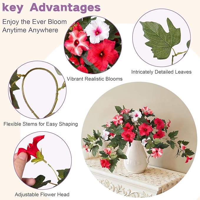 2PCS Artificial Petunia Flowers for Outdoors, Fake Flowers for Outdoor Planters UV Resistant Faux Silk Petunias for Garden Porch Yard Balcony Patio Realistic Home Kitchen Decor(Red Pink White)