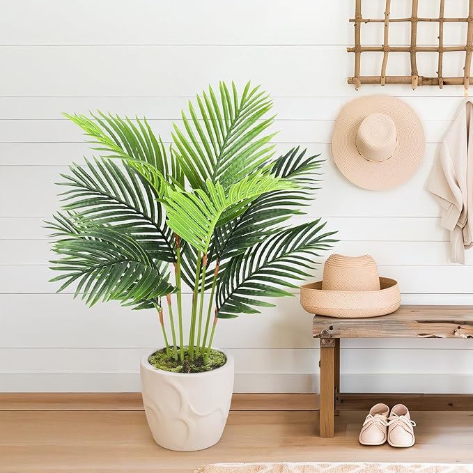 Yepdin Fake Palm Trees 4 Ft Artificial Tropical Silk Plant-Tall Faux Faux Areca Palm Plants,Tall Artificial Plants Indoors and Outdoors in Pot