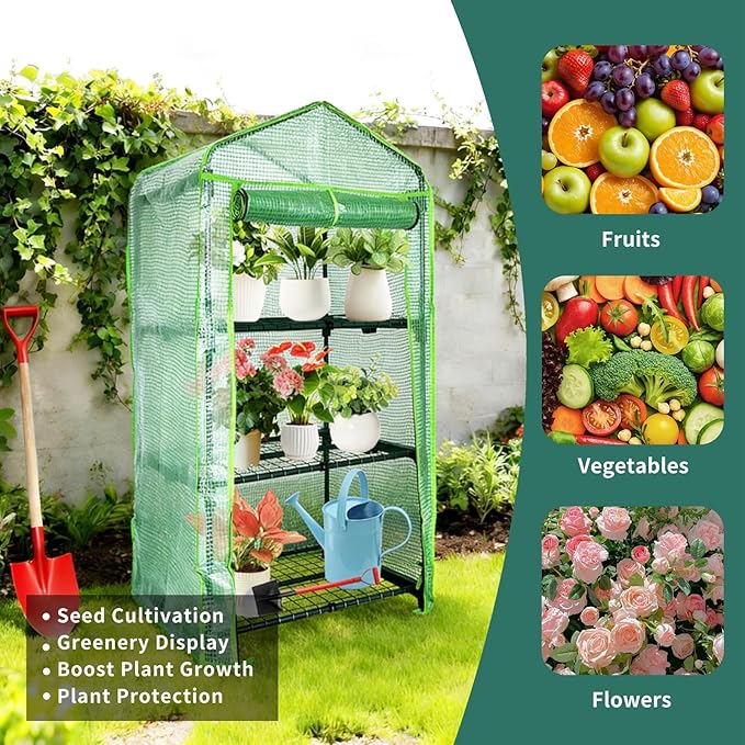 3 Tier Mini Indoor Greenhouse,27"x19"x49" Greenhouse for Indoors&greenhouses for Outdoors with PE Cover and Roll-Up Zipper Door