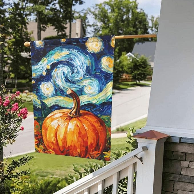 Pumpkin Thanksgiving Day Garden Flag 12x18 Inch Double Sided All-Weather Polyester Outdoor Flag For Patio Lawn Yard And Garden Welcome Decor