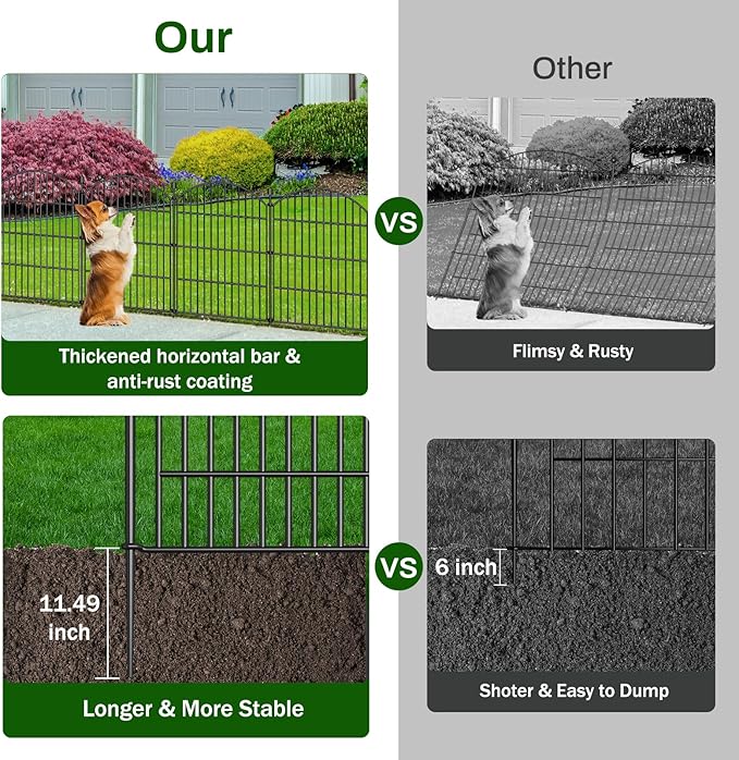 No Dig Decorative Garden Fence Animal Barrier - 5 Panels - 24 in (H) x 10 ft (L) - Dog Fence Outdoor for Yard, Rabbits and Small Pets - Tall Rustproof Metal Wire Fencing Border for Garden and Patio