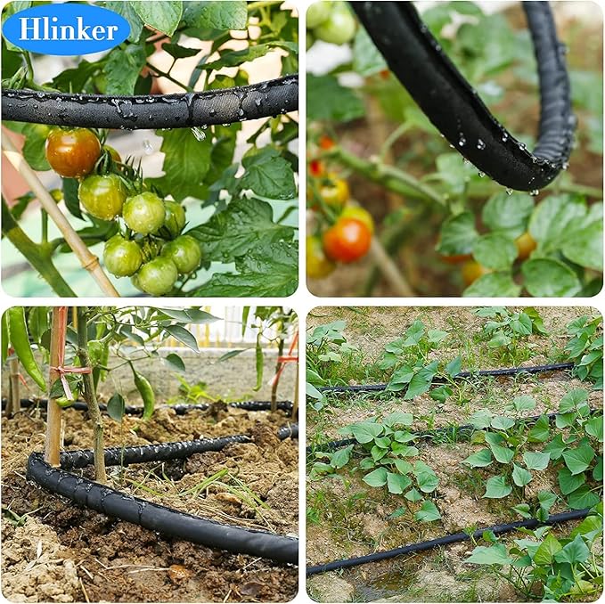 2026 Flat Soaker Hose 150 ft (75ft 2Packs) with Stake for Garden, Linkable Drip Hose Diy Automates Garden Irrigation System Saving 89% Water, Dual-layer Leak-free Design Water Hose with Holes