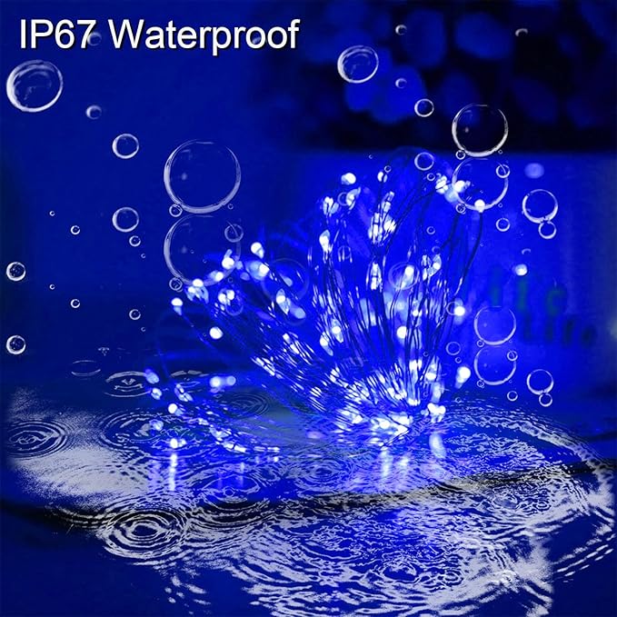 YAOZHOU Blue Solar Christmas String Lights Outdoor Waterproof, 2Pack Total 200Led 66Ft 8 Modes Copper Fairy Lights for Halloween Garden, Patio, Fence, Balcony, Outdoors