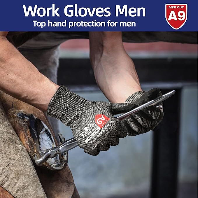Schwer ProGuard Highest Level Cut Resistant Work Gloves PR3326 for Extreme Protection，ANSI A9 Cut Gloves with Reinforced Thumb, Non Slip, Breathable, Durable, Touch-screen, Non PFAS, Black 1 Pair（M）