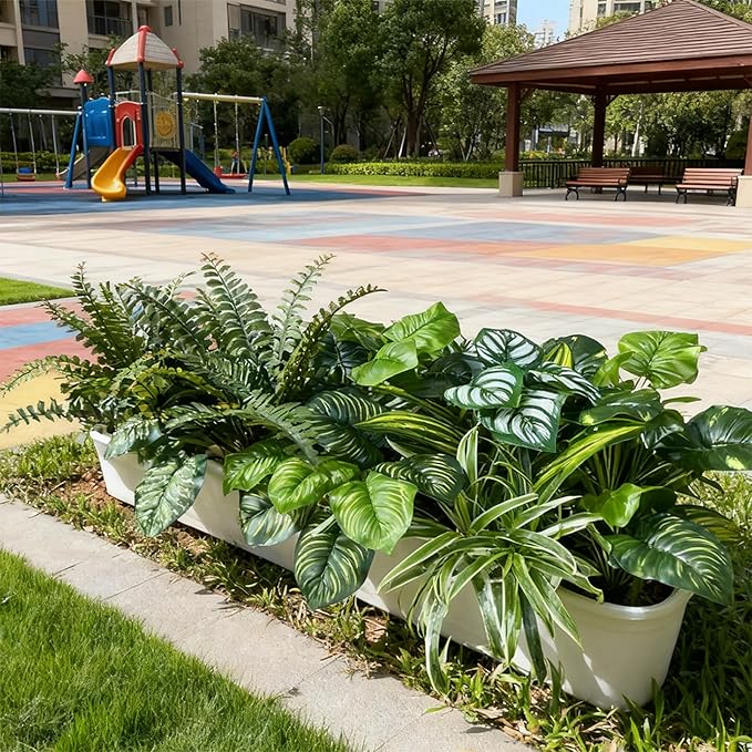 Large Realistic Faux Outdoor Plants, Artificial Greenery Set with Silk Leaves for Patio, Porch, Garden Decor, UV Resistant Plastic Stems, Lifelike Shrubs for planters and Front Door Decorations