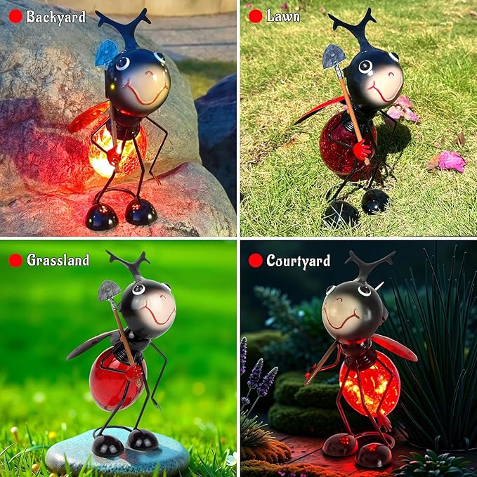 PaLuQiYa Solar Garden Statue Ladybug Decor,Outdoor Decorative Tabletop Lanterns,Outdoor Ladybug Figurines Decorations for Patio Yard Lawn Ornaments,Birthday Gifts for Mom Women Grandma