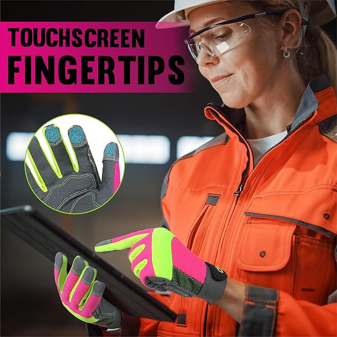 HANDLANDY Work Gloves for Women, Breathable Leather Gardening Glove for Yard Maintenance, Hand Protection with Touch Screen for Gardeners, Farmers