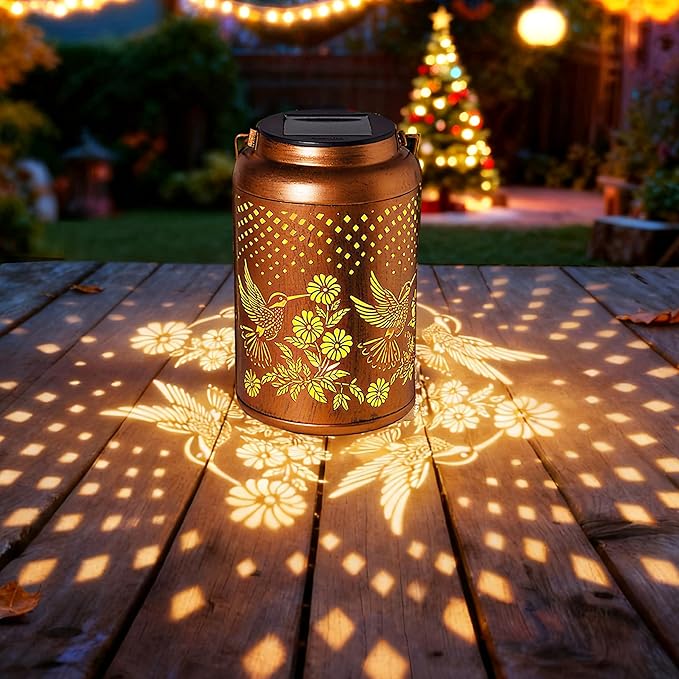 2 Pack Hummingbird Solar Lanterns Outdoor Waterproof Hanging Solar Lights, Garden Decor Christmas Gifts for Women Mom Grandma Metal Garden Decorative Lights for Yard, Backyard, Patio, Porch